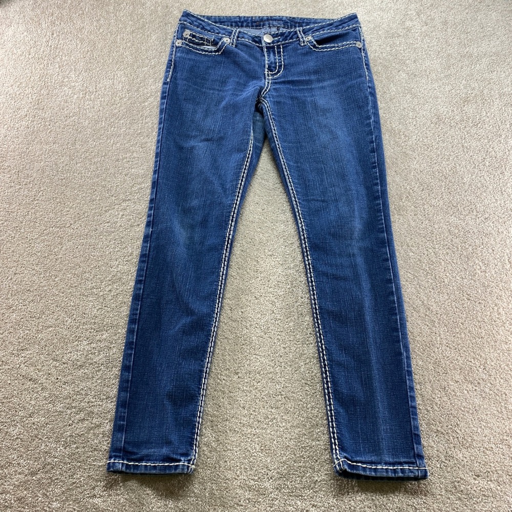 Seven7 Skinny Jeans Womens 29 Blue Western Contrast Thick Stitch Low Rise